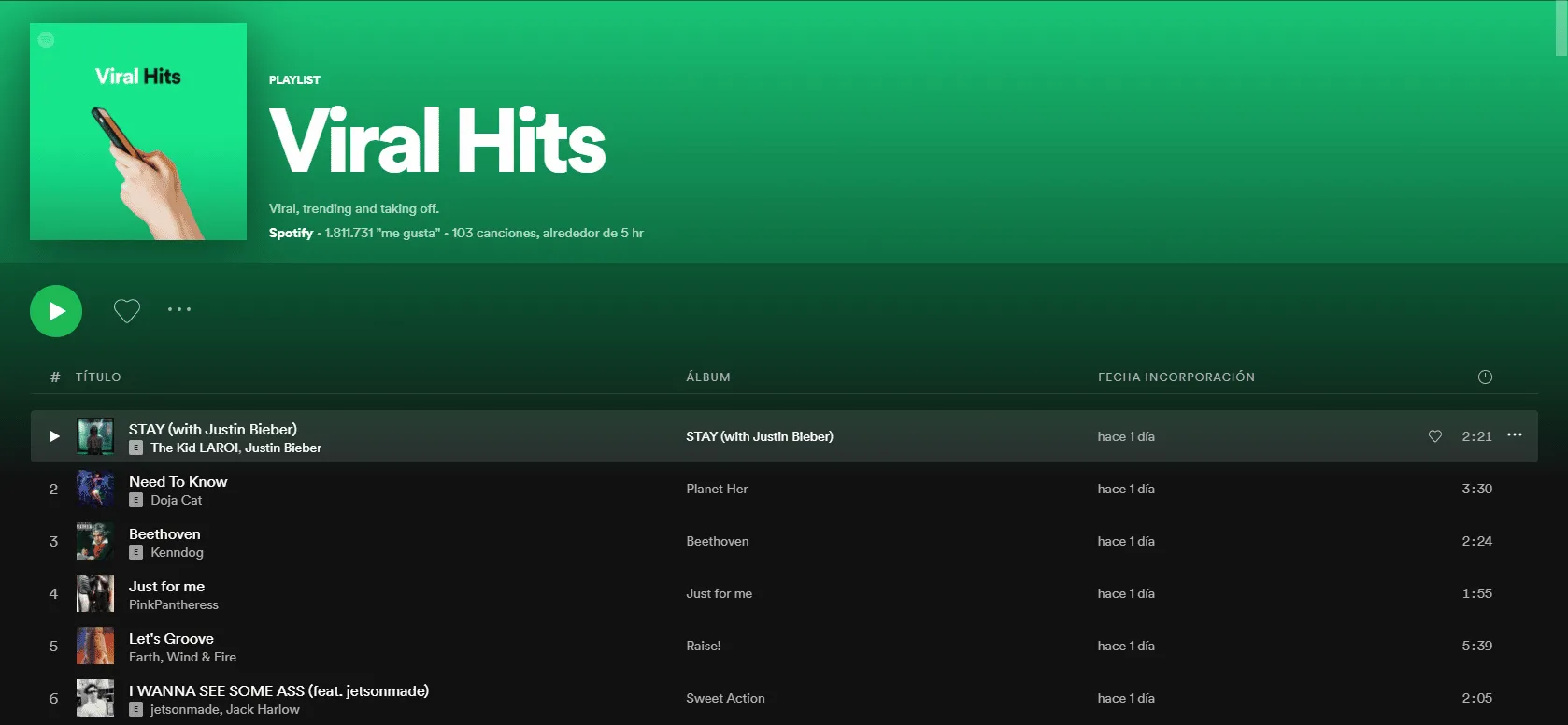 Playlist de canciones virales en Spotify